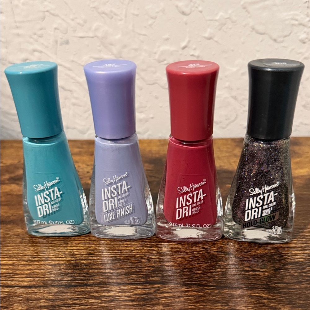 Sally Hansen Insta-Dri Nail Polish Set - Teal, Lavender, Red, Black Glitter